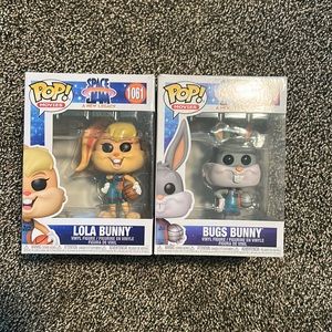 Matching Bugs Bunny and Lola Bunny Space Jam Funko Pops, New in box.